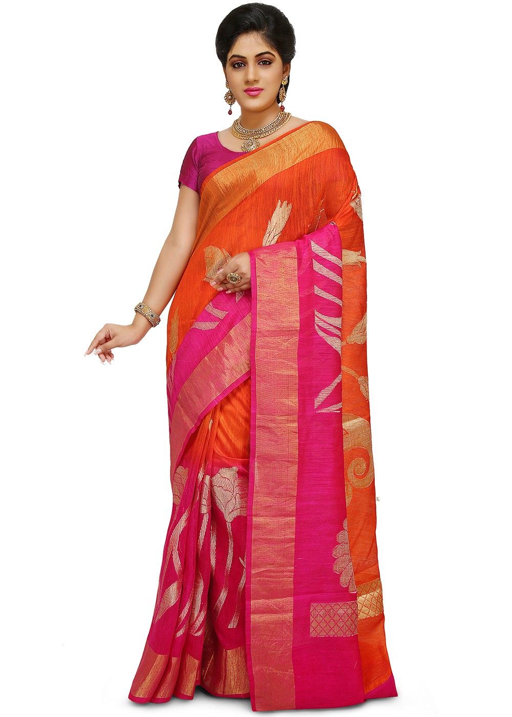 Women's Stunning Patola Silk Saree (Pink) GG000049 - www.gograbo.com