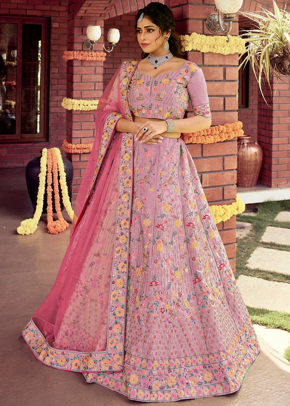 Purple Banarasi Embroidered Lehenga Set w/ Peach Dupatta – 101 Hues