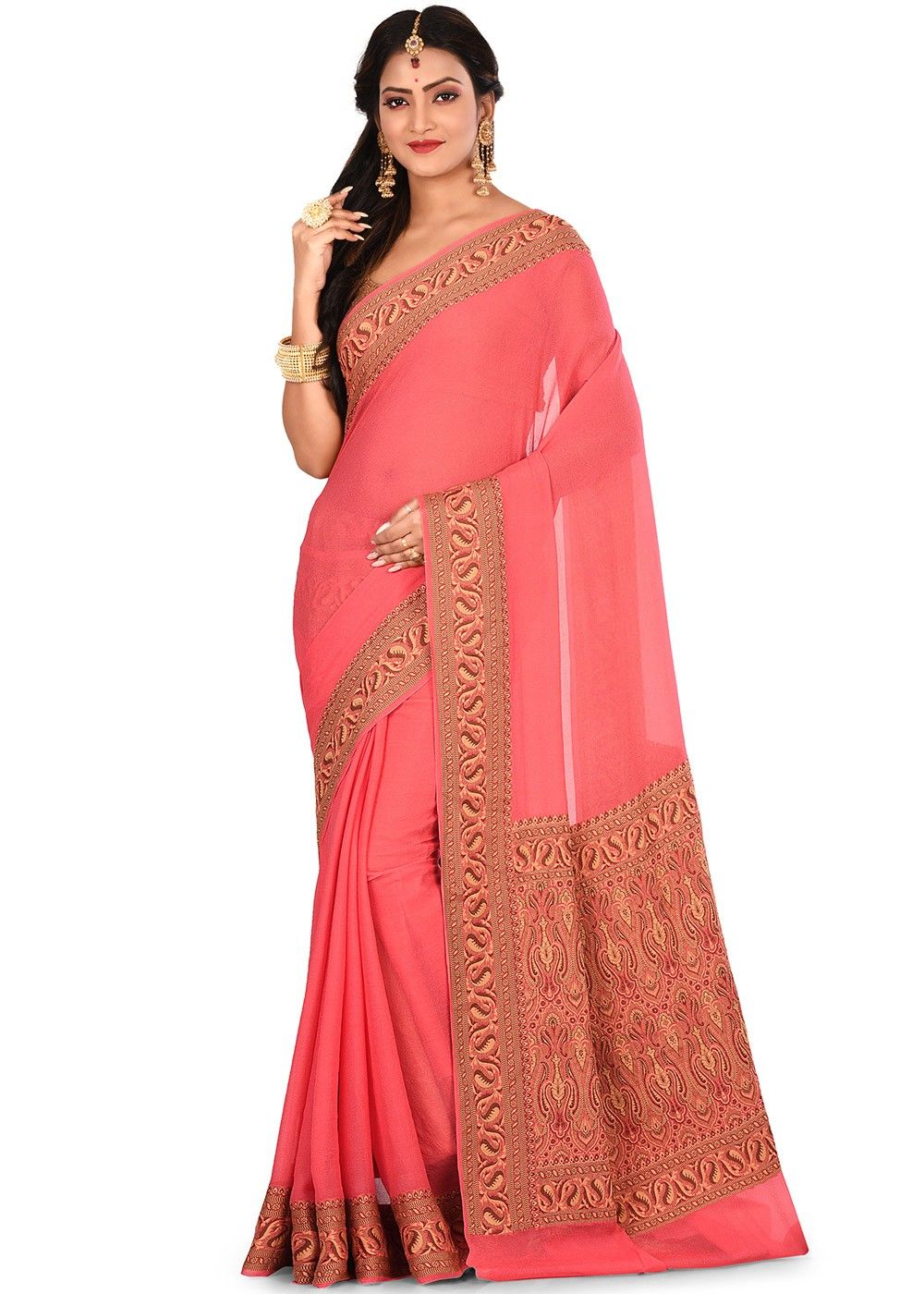 Buy Coral Saree Online In India - Etsy India