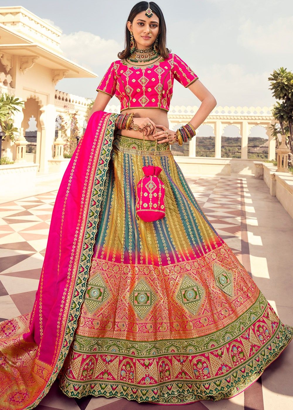 Pakistani Bridal Multicolored Lehenga Choli Dupatta Dress – Nameera by  Farooq