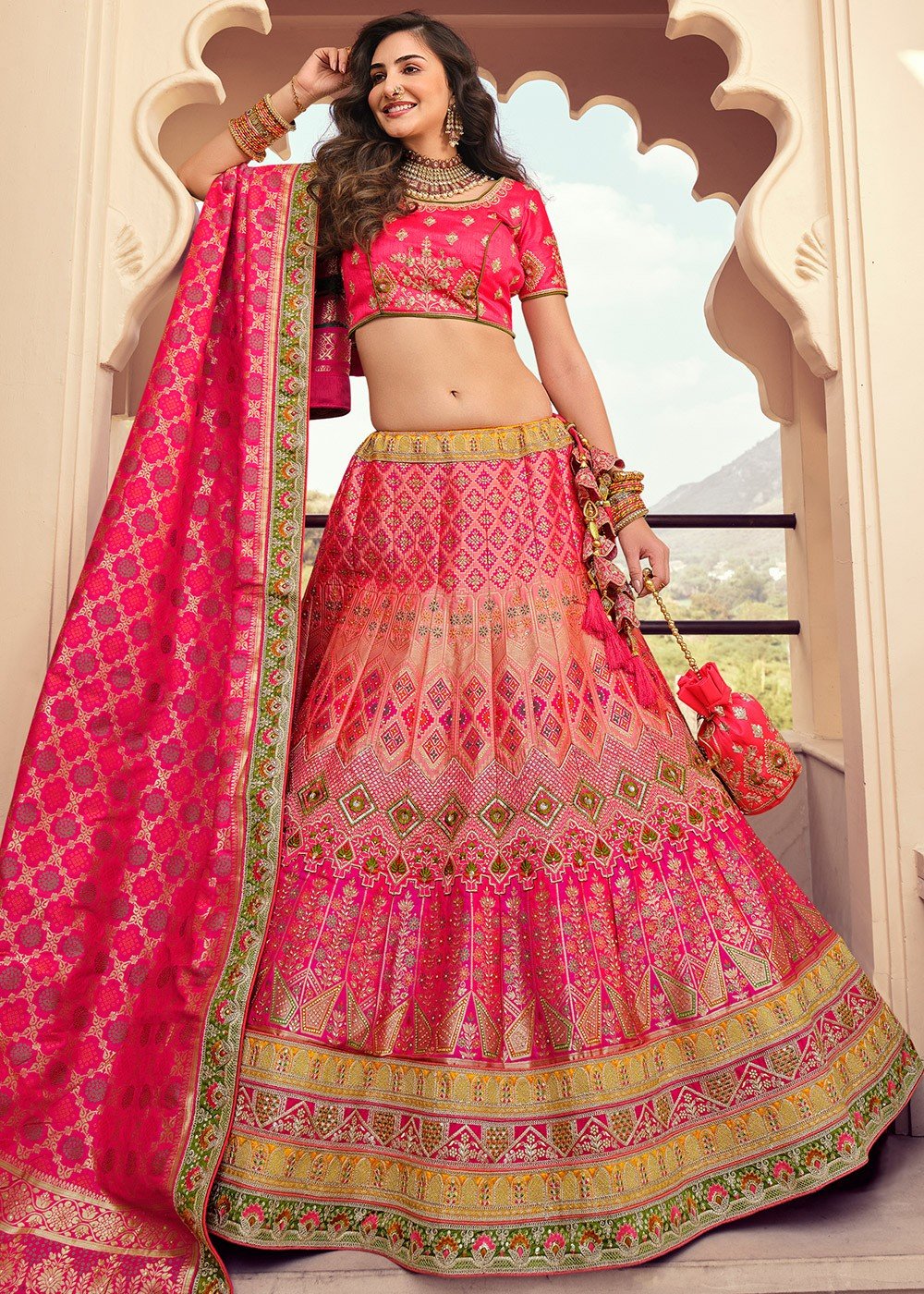 Featuring pink bridal lehenga set with heavy intricate thread embroidery on  top, back, … | Pink bridal lehenga, Bridal lehenga online, Designer bridal  lehenga choli