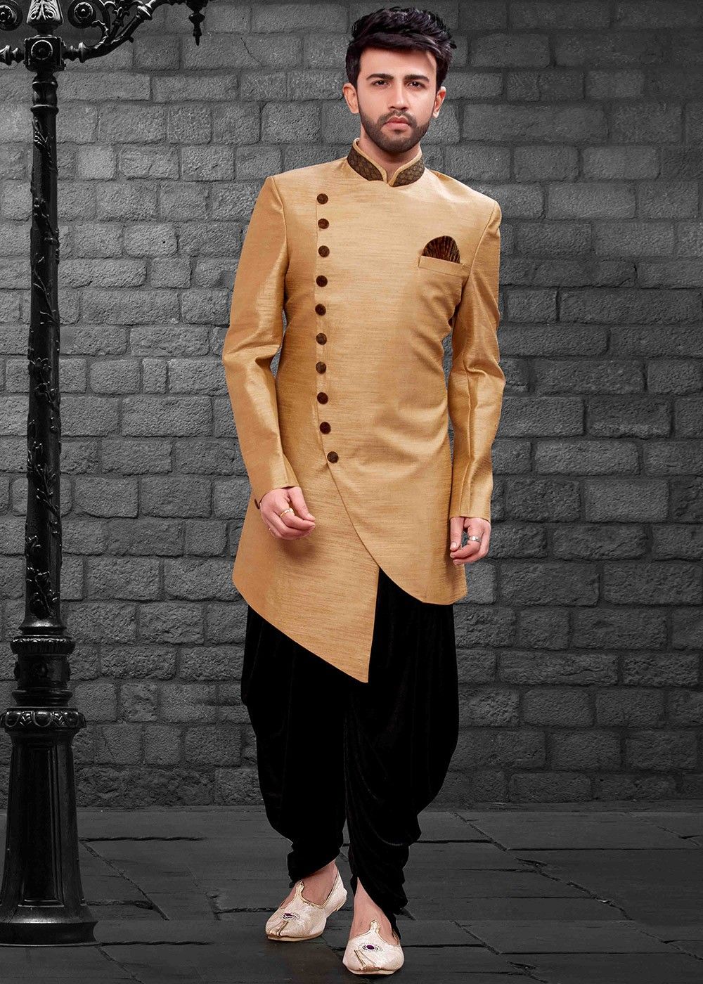 Buy Aryavir Malhotra Blue Asymmetric Hem Sherwani With Dhoti Pant Online   Aza Fashions