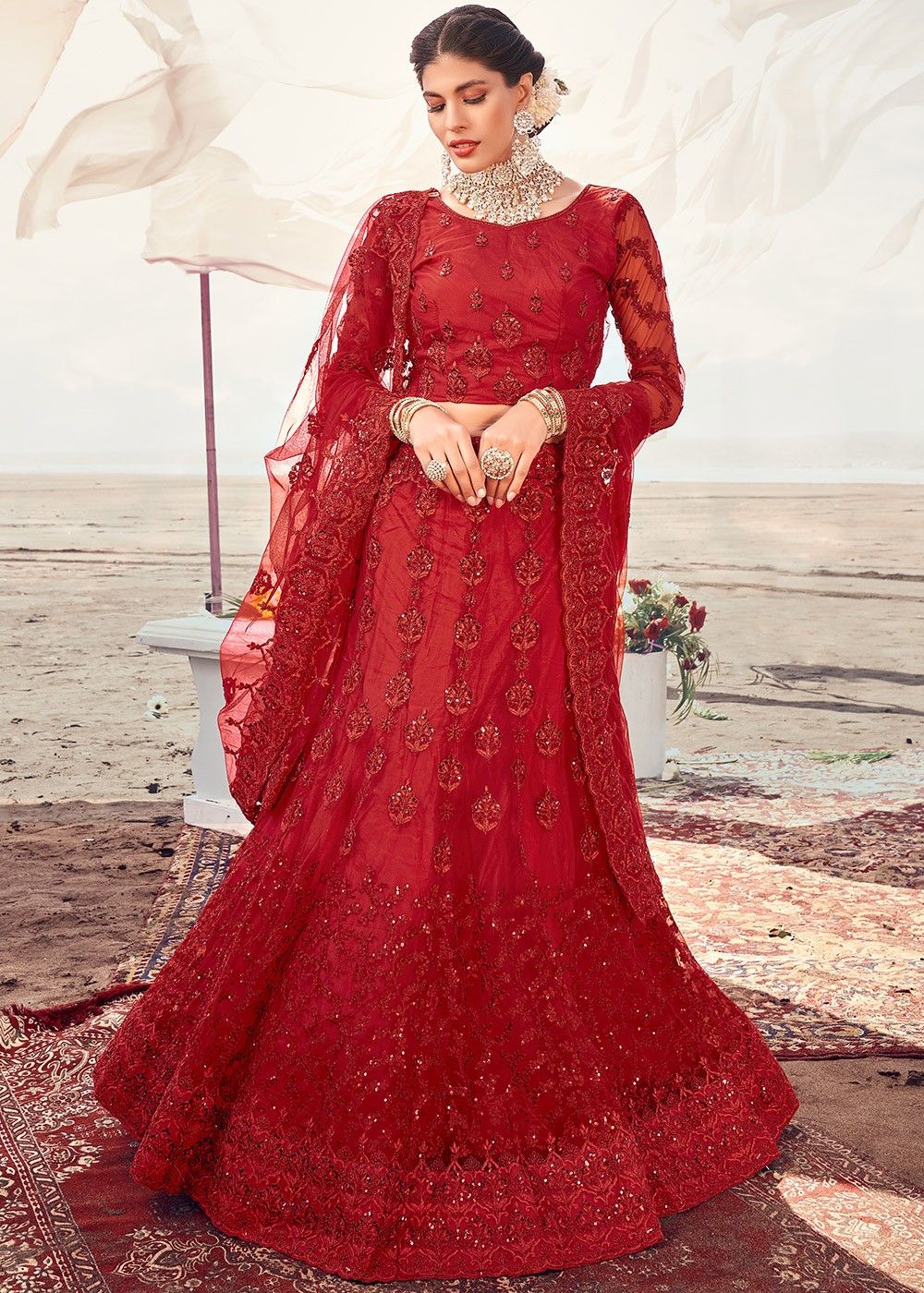 R Three Salon - A bride's look in a red lehenga is... | Facebook