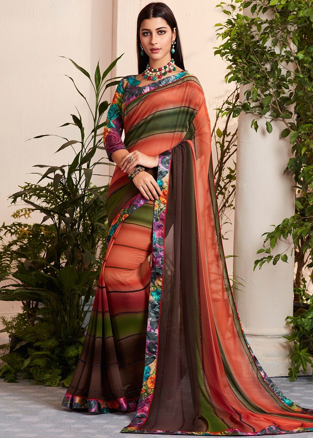 Update more than 86 multicolor blouse with saree super hot