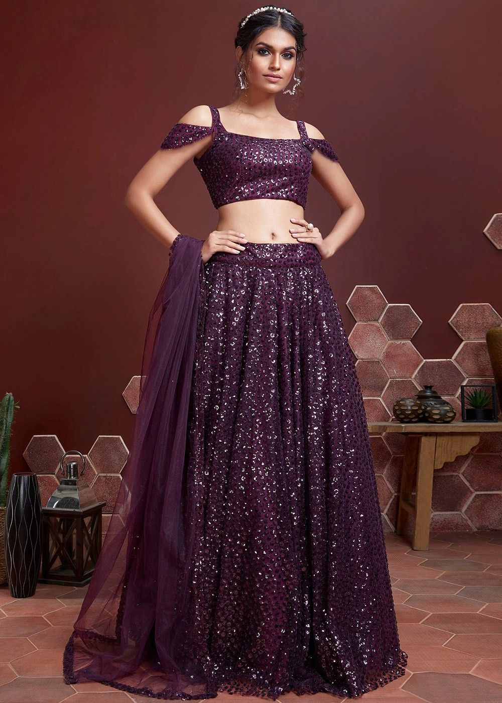 Sequin lehenga with Feather dupatta – Ritzi Collections