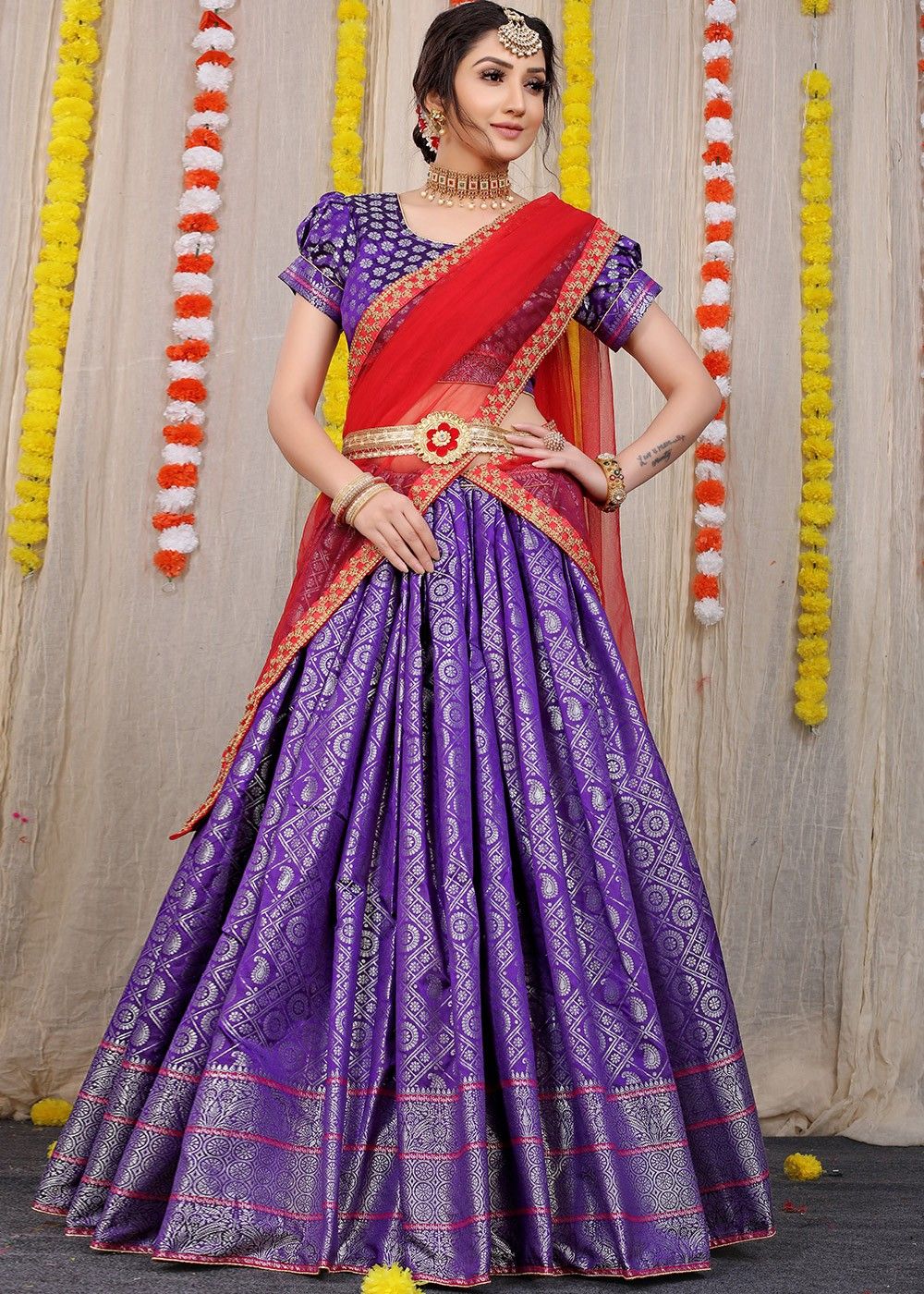 Beautiful Silk Hand Embroidered Lehenga-Choli with beautiful color  combination. | Half saree, Indian outfits lehenga, Lehnga designs