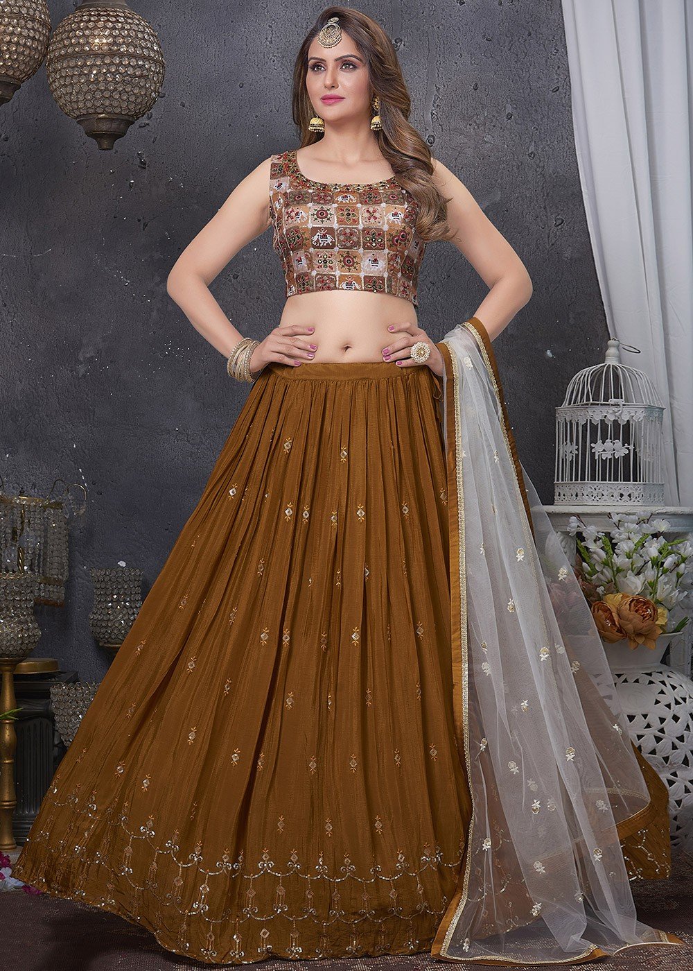 Light Brown Lehenga Choli for Pakistani Bridal Wear