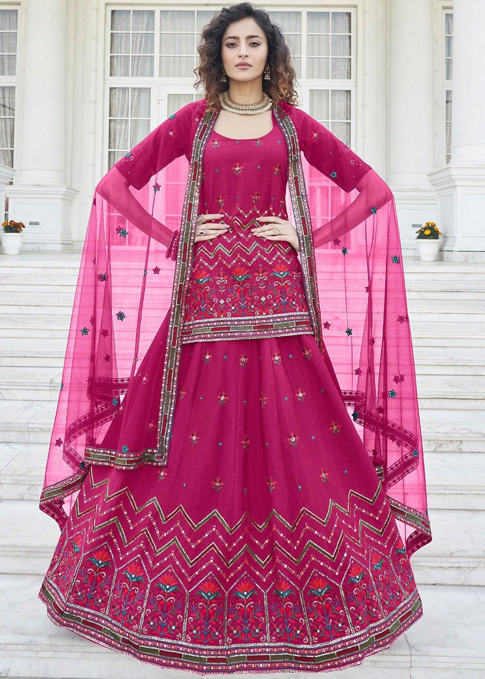 Rose Pink Designer Heavy Embroidered Net Wedding Lehenga - XXL | Lehenga  choli online, Lehenga, Kurti styles