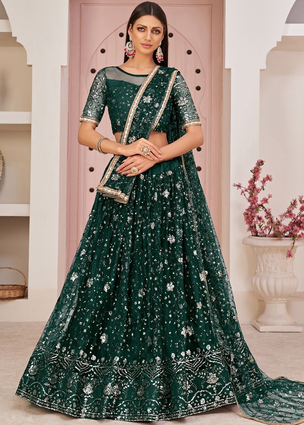 Buy Sensational Light Green Color Soft Heavy Net Designer Embroidered  Thread Work Wedding Wear Lehenga Choli | Lehenga-Saree