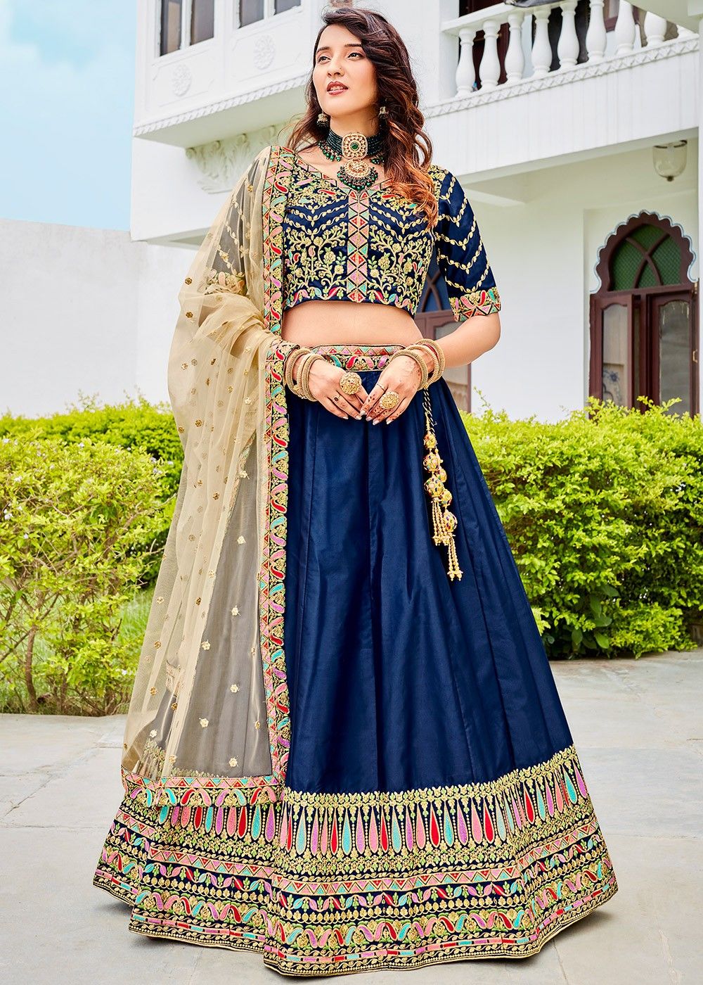 Buy Celebrity Style Turquoise Blue and Gold Toned Plain Ready to Wear  Lehenga and Blouse With Dupatta At Shopgarb – Shopgarb Store