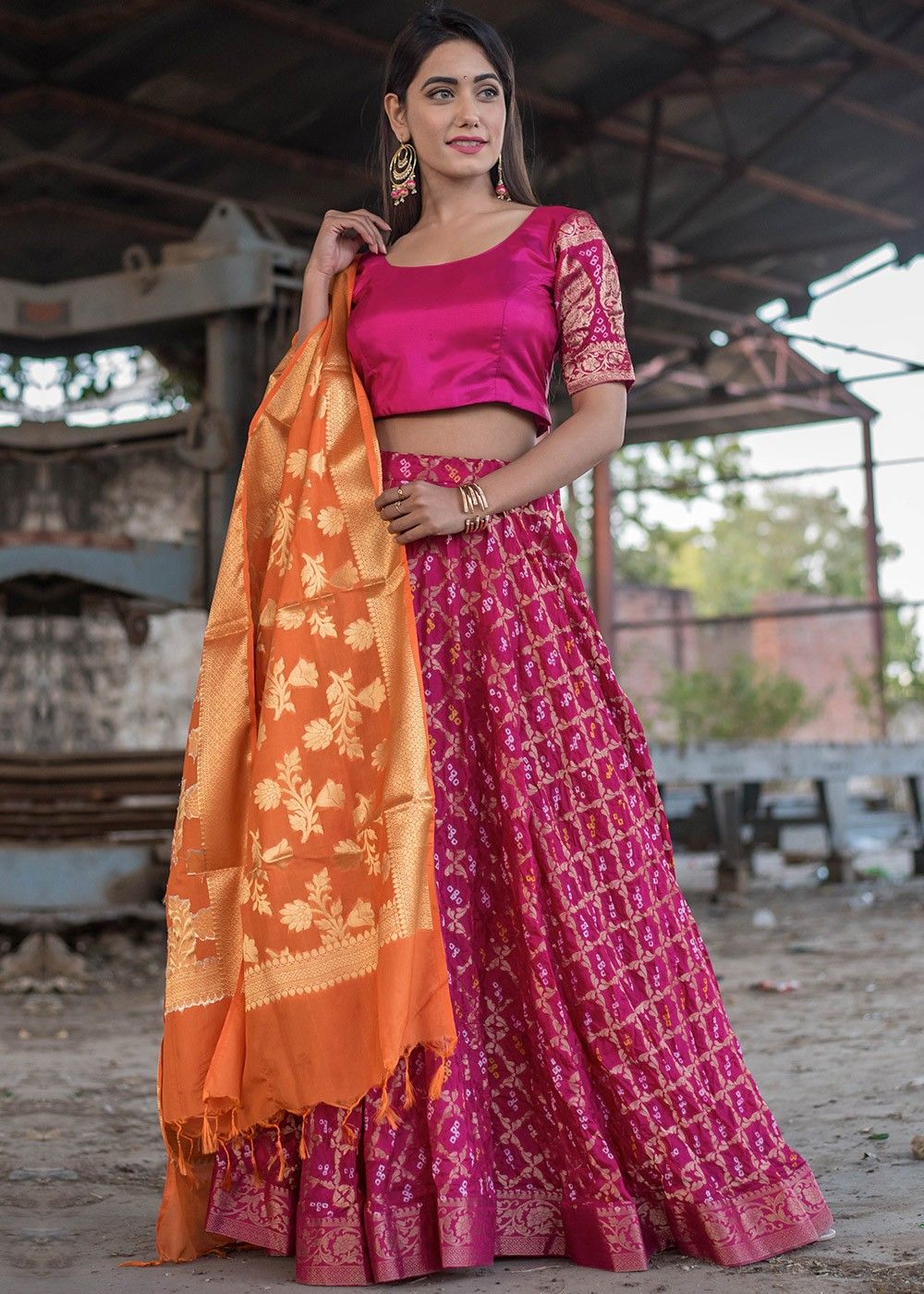 Marvelous Pink Designer Bandhani Lehenga Choli for Wedding
