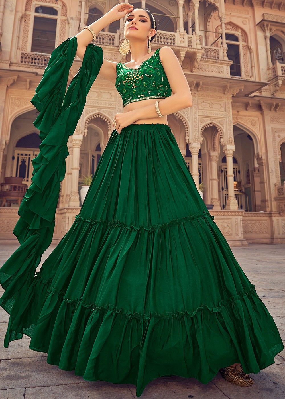 Lehenga Choli Modern Dress for Sister Marriage in Green Colour