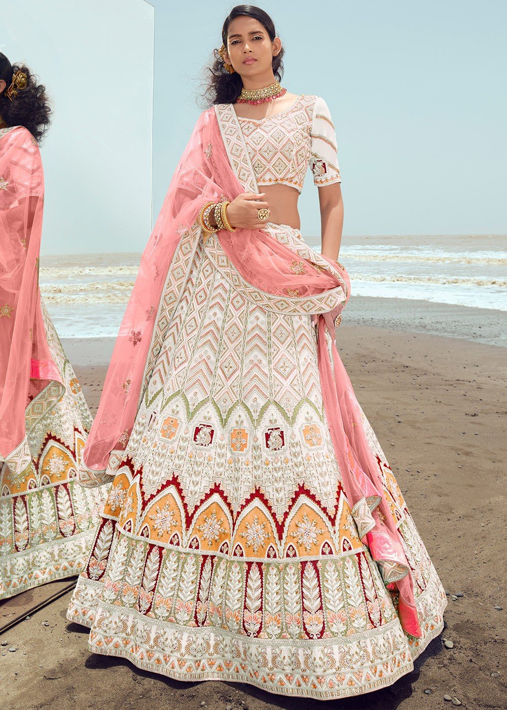 Lehengas by SwatiManish : Pale pink lehenga and dupatta with white thread  work | Dress indian style, Indian designer outfits, Indian outfits