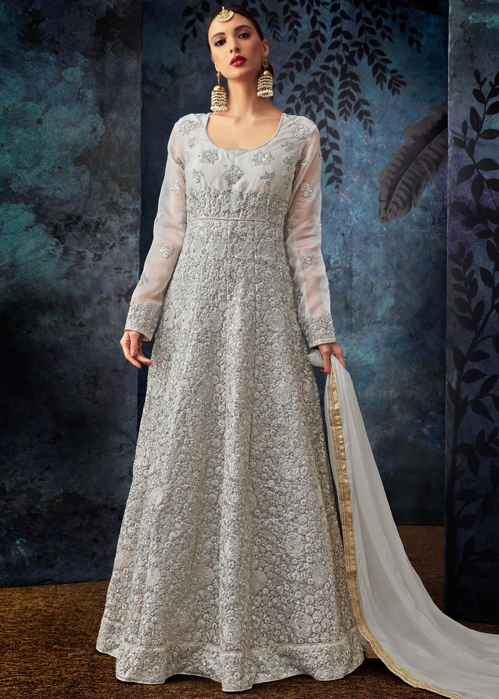 Pastel Grey Embroidered Anarkali Suit - TYPES OF ANARKALI DRESS