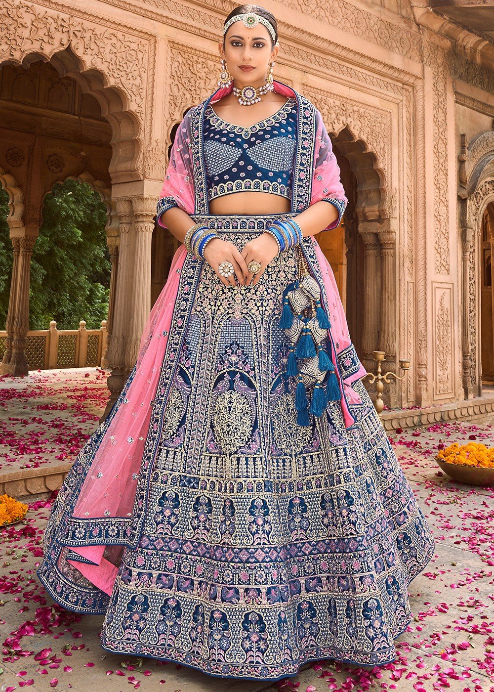 Blue and Pink Wedding Wear Jacquard Lehenga Choli, 2.25m at Rs 1500 in Surat