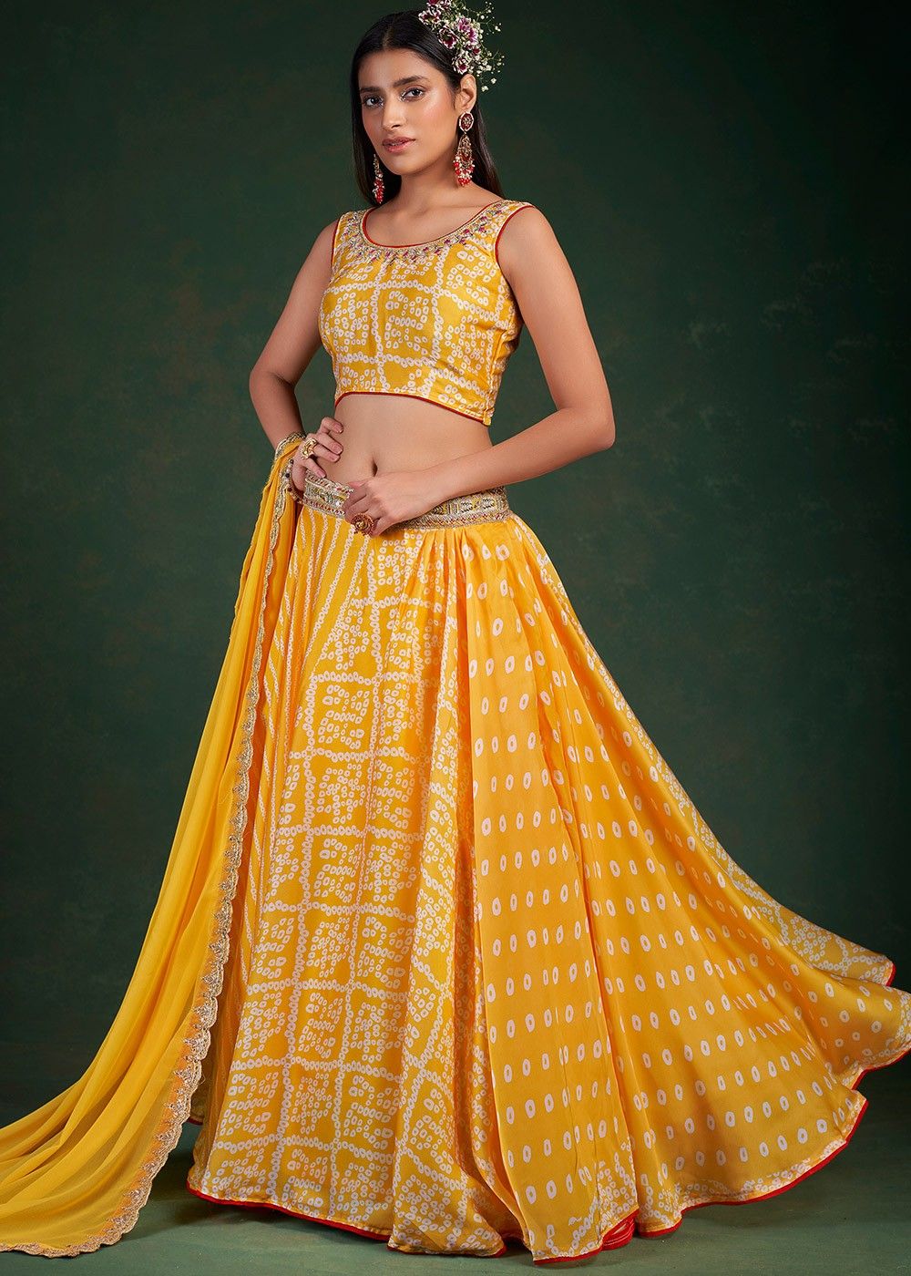 Buy Kids Lane Yellow Bandhej Print Lehenga Set For Girls Online | Aza  Fashions