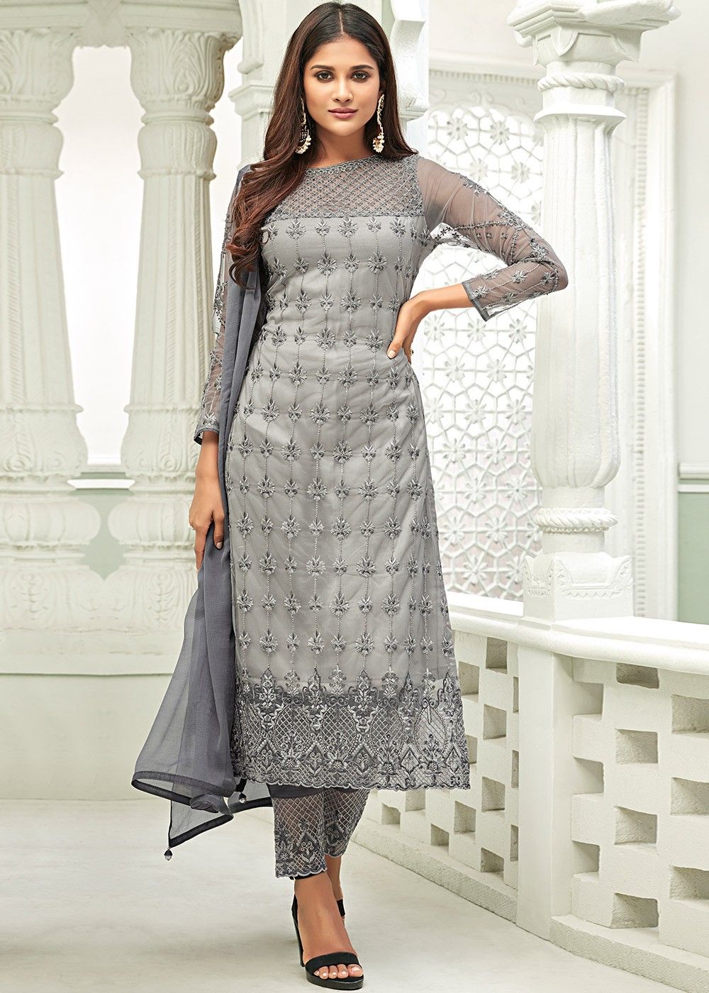 Sparkling Grey Festive Special Pure Georgette Pakistani Style Pant Suit -  Indian Heavy Anarkali Lehenga Gowns Sharara Sarees Pakistani Dresses in  USA/UK/Canada/UAE - IndiaBoulevard