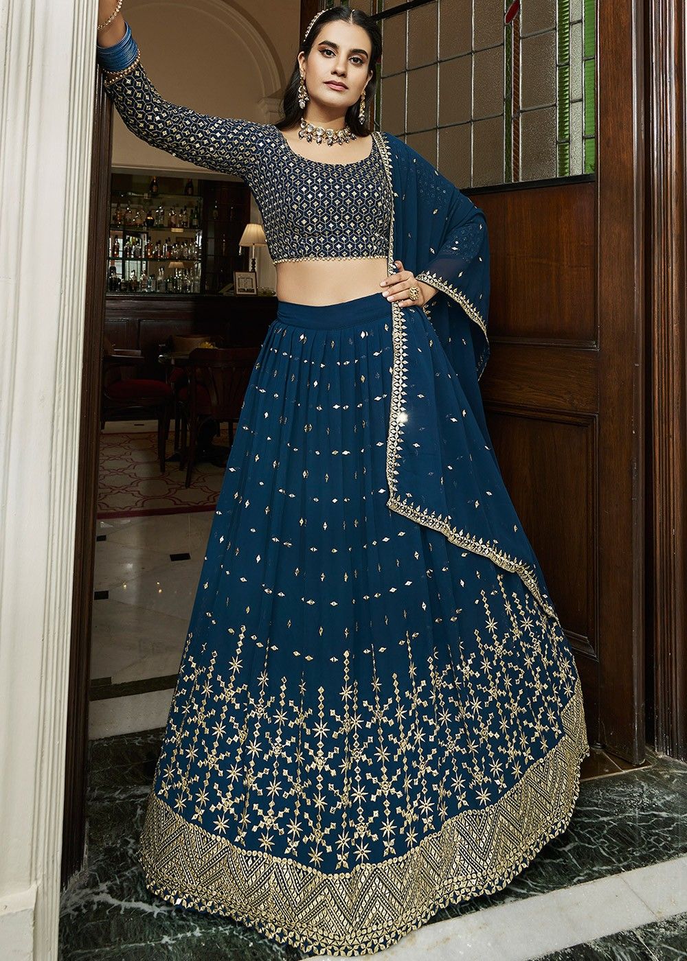 Gorgeous Choice For Wedding Ceremonies Sequined Silk Blue Color Readymade  Lehenga Choli