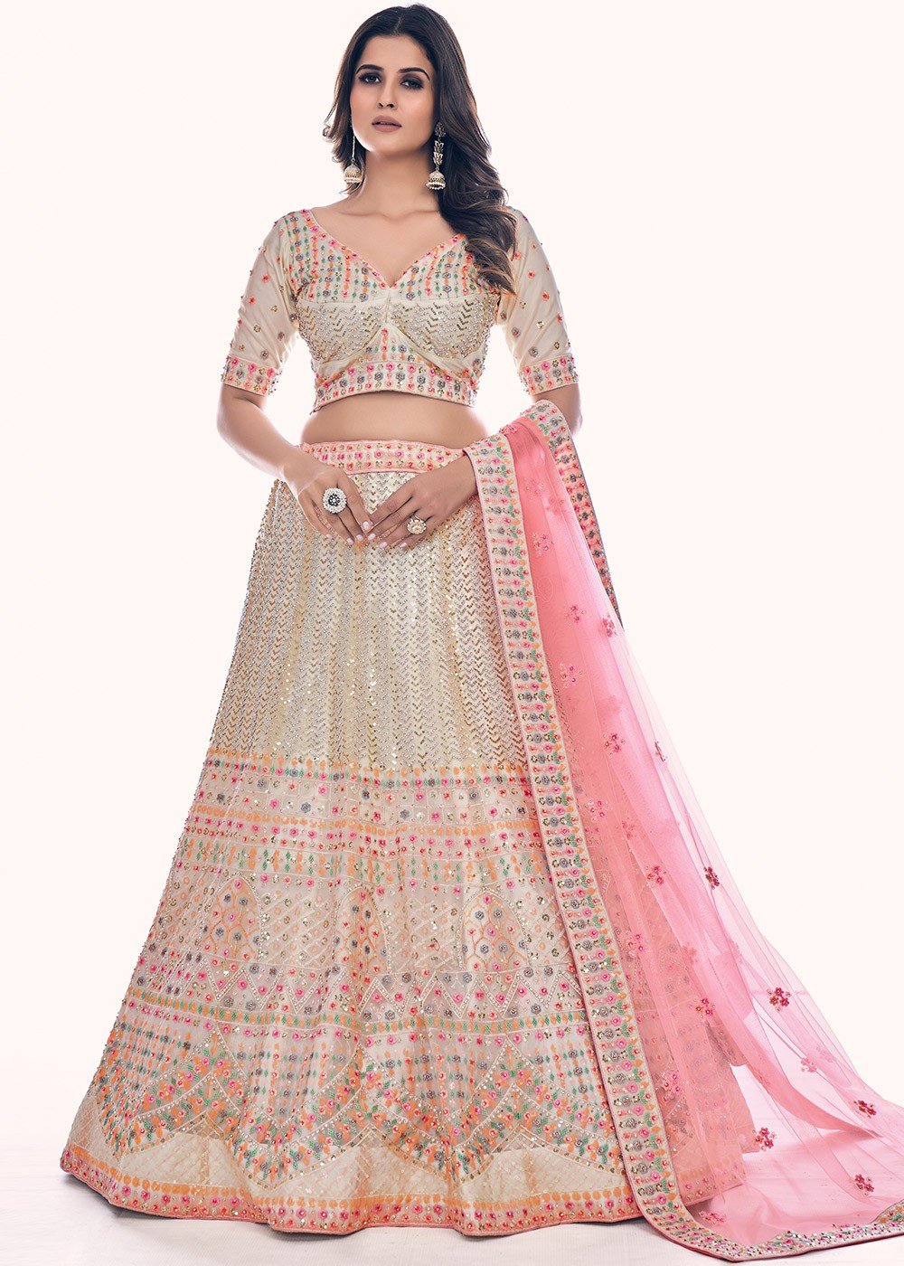 Photo of cream and pink lehenga | Indian wedding wear, Indian fashion,  Indian designer outfits