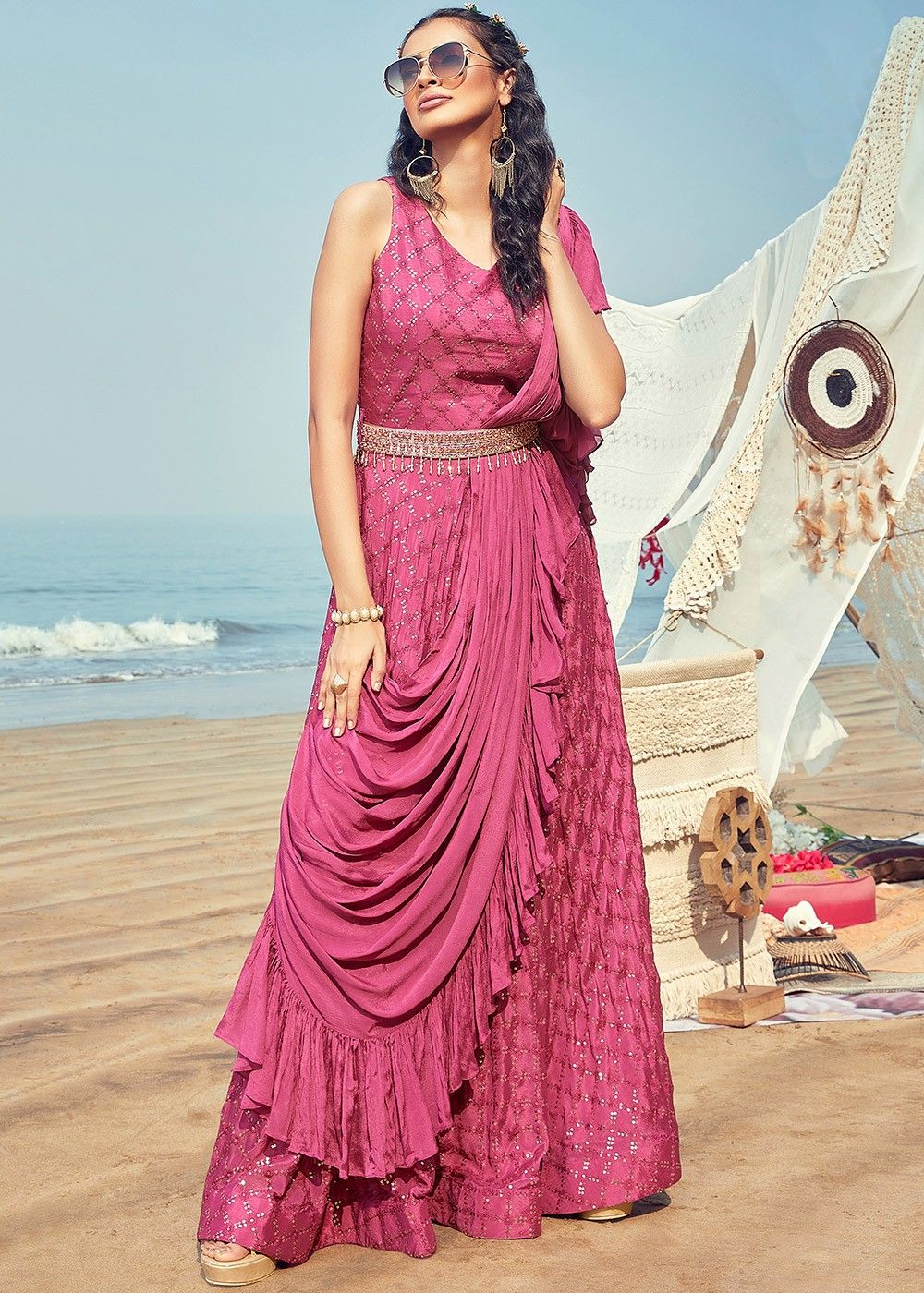 Floral Printed Maxi Dress With Attached Dupatta - VitansEthnics-hdcinema.vn
