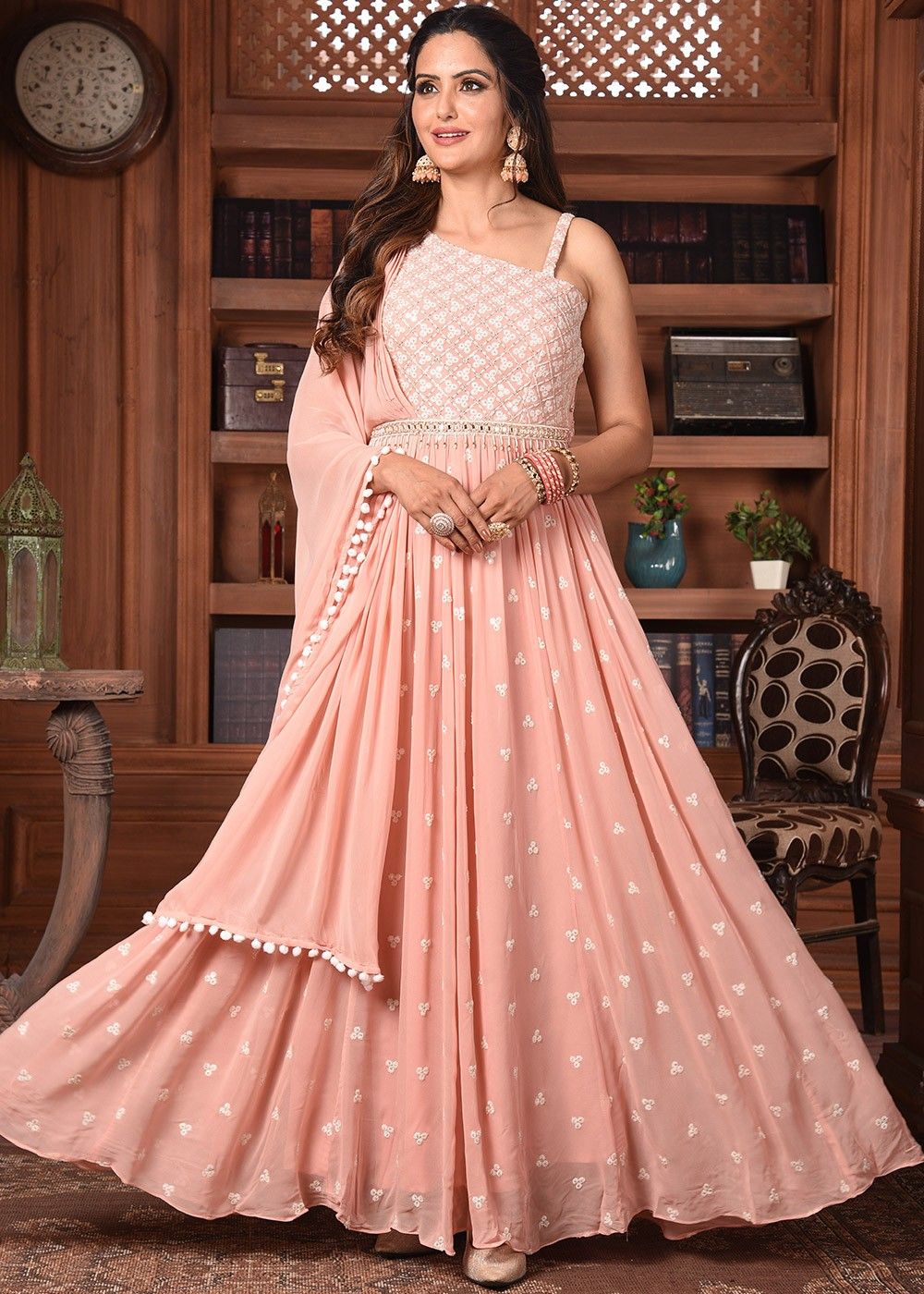 Light Pink Gown Style Anarkali Set- Rent – Glamourental