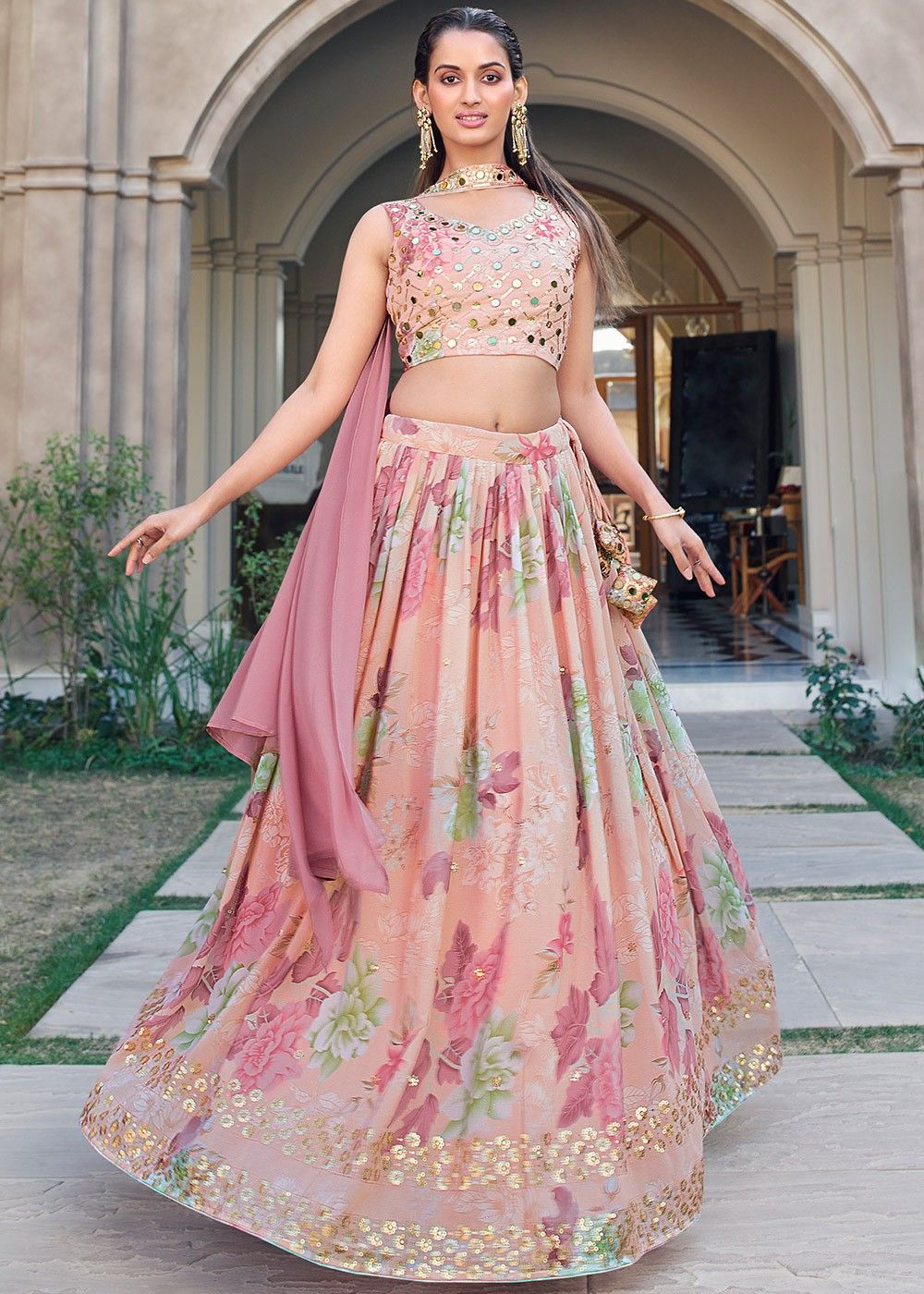 Update more than 162 floral georgette lehenga latest