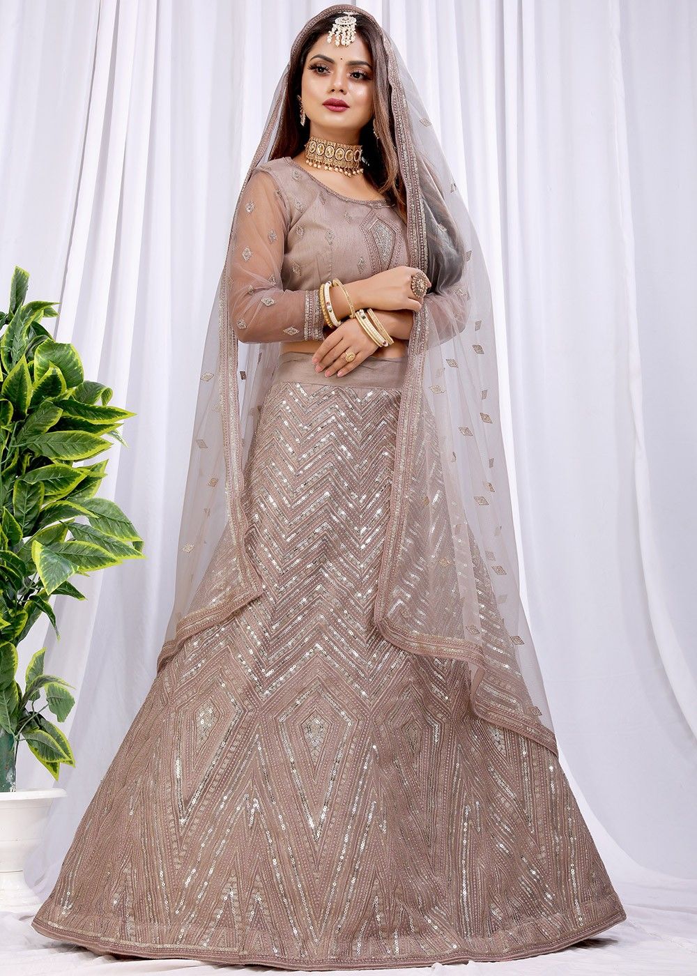 Royal Blush Pink Bridal Lehenga Choli and Dupatta Dress – Nameera by Farooq