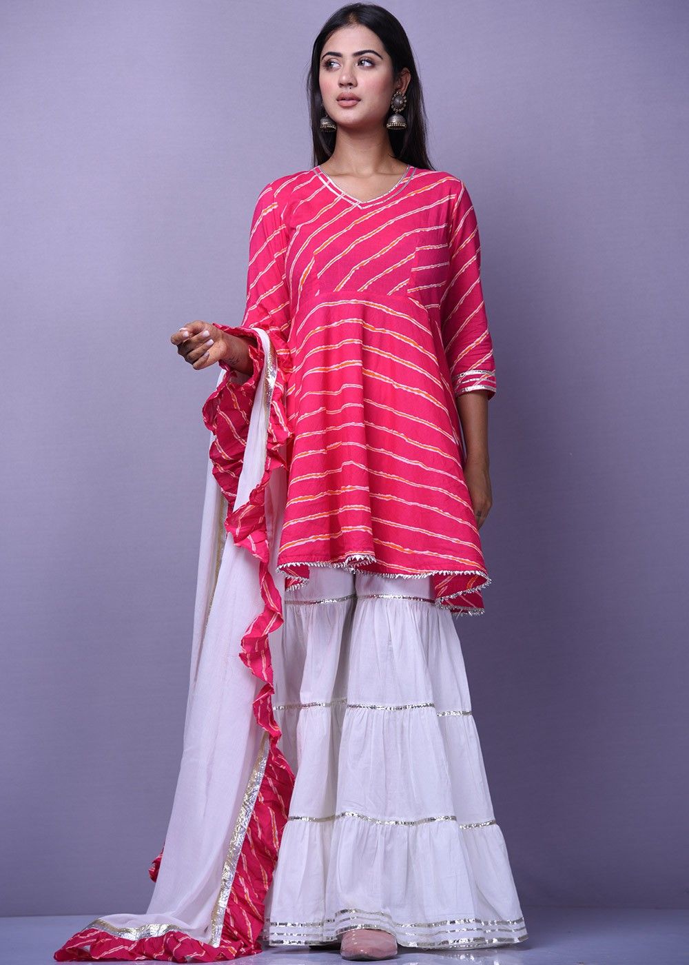 Pink Leheria Readymade Gharara Suit ...