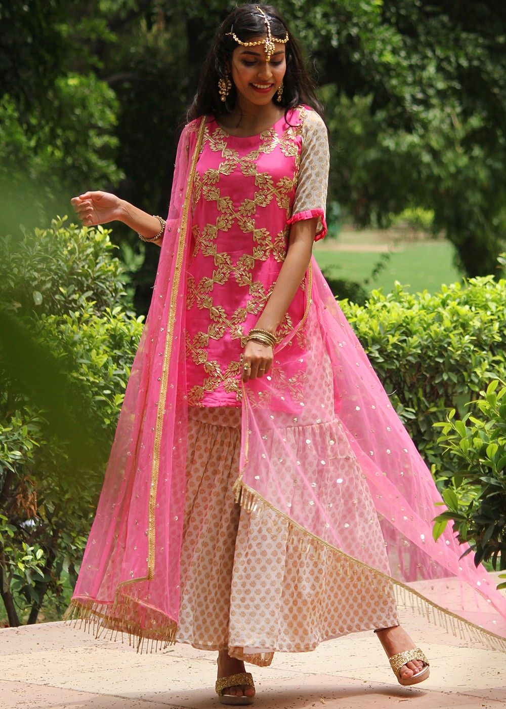 Peach Embellished Sharara Suit With Contrast Dupatta at best price in  Ludhiana