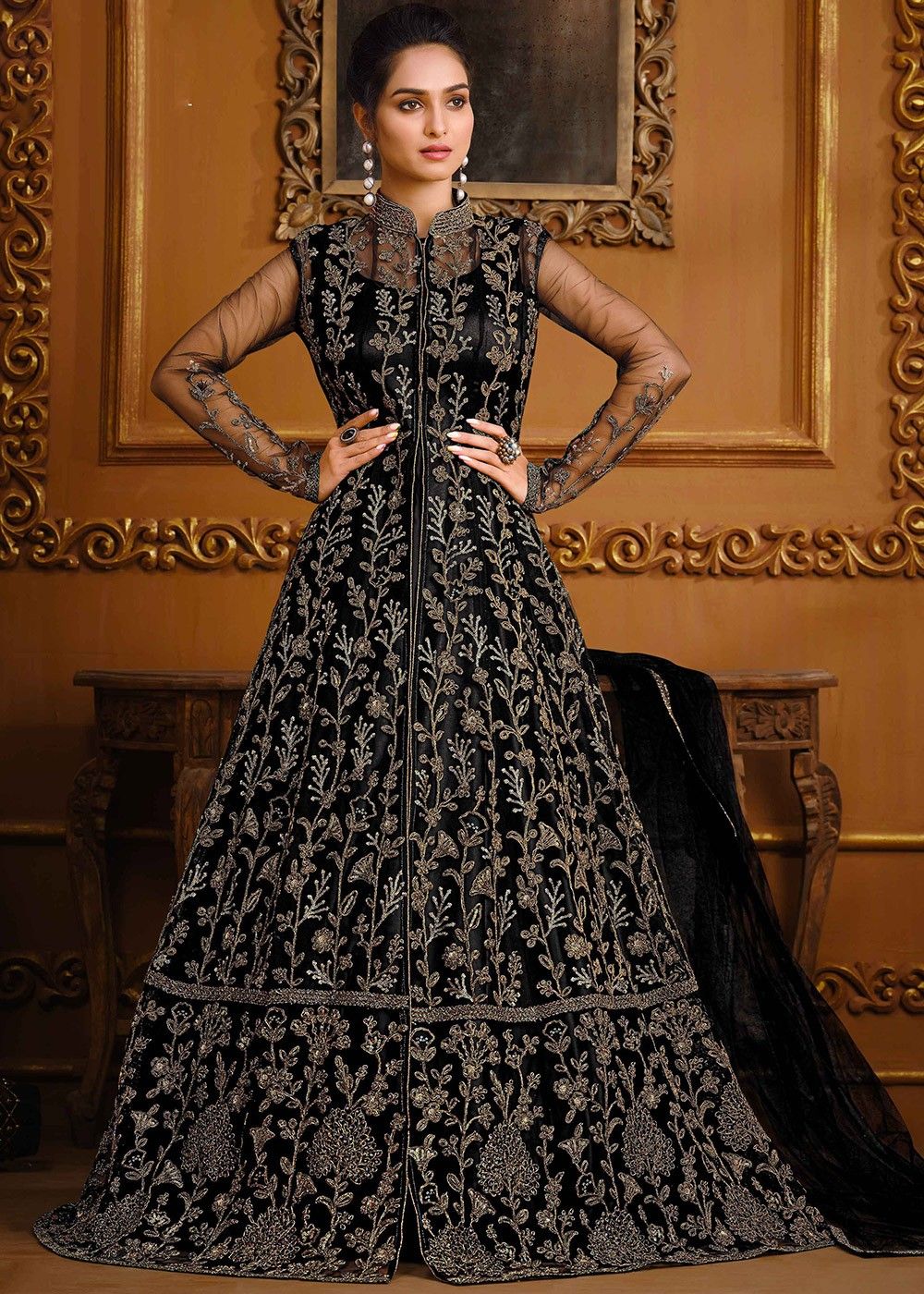 Buy Black Georgette Kurti With Net Lehenga Online - LSTV03162 | Andaaz  Fashion-daiichi.edu.vn