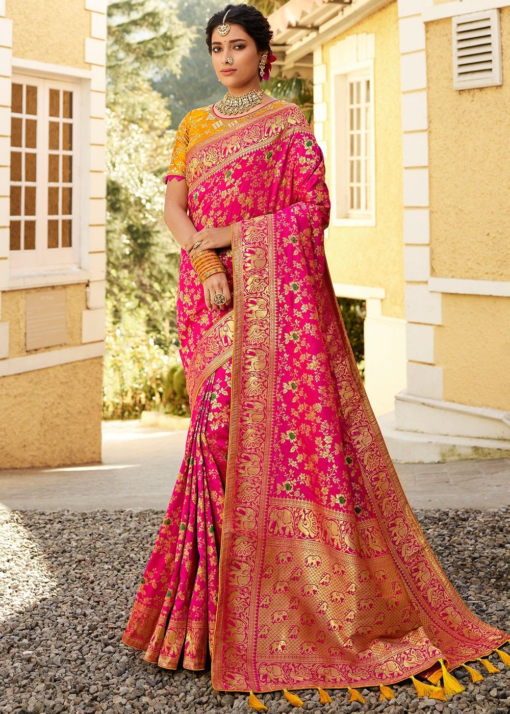 Pink Banarasi Silk Woven Bridal Saree With Blouse Latest 2813SR07