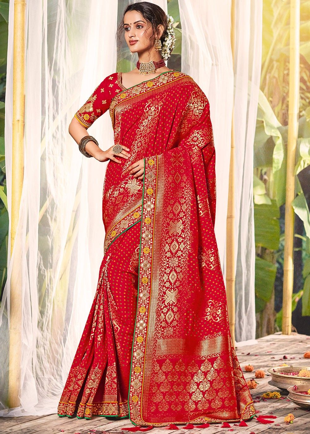 Red Woven Art Silk Bridal Saree With Blouse 2837SR01