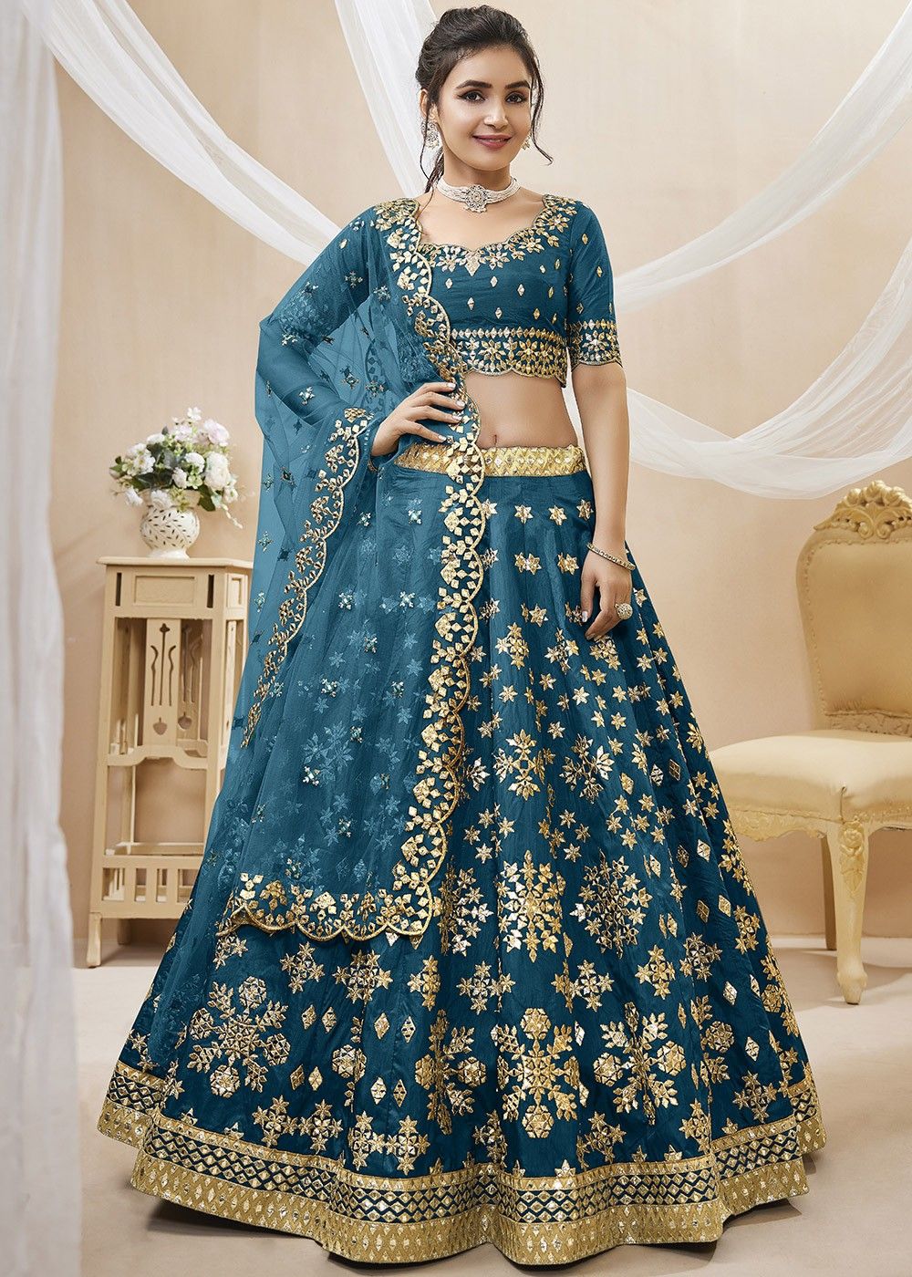 Sky Blue Colour Wedding Special Real Mirror Work Lehenga Choli - Yana Fab -  4265814
