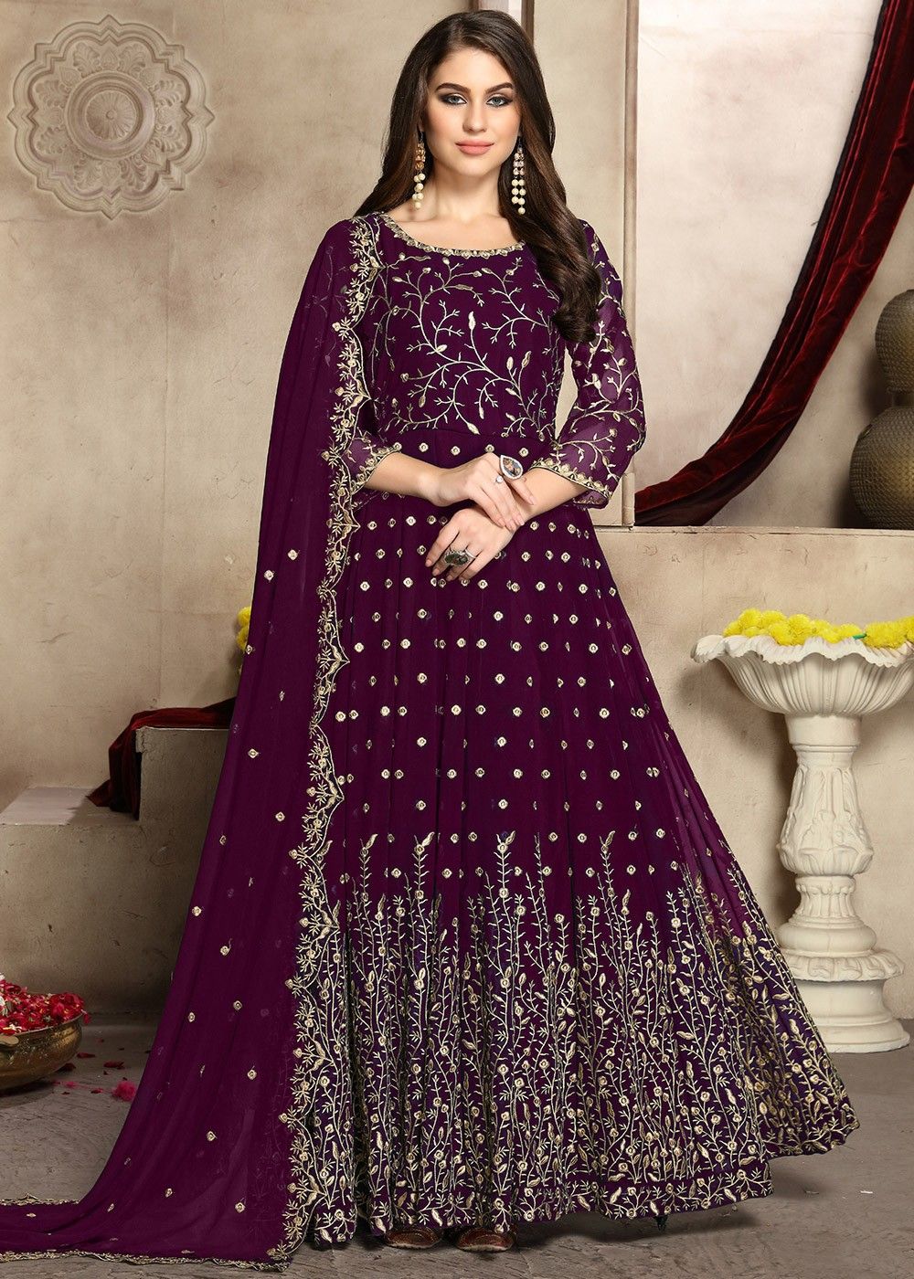 Purple Anarkali Gown - Style In Threads
