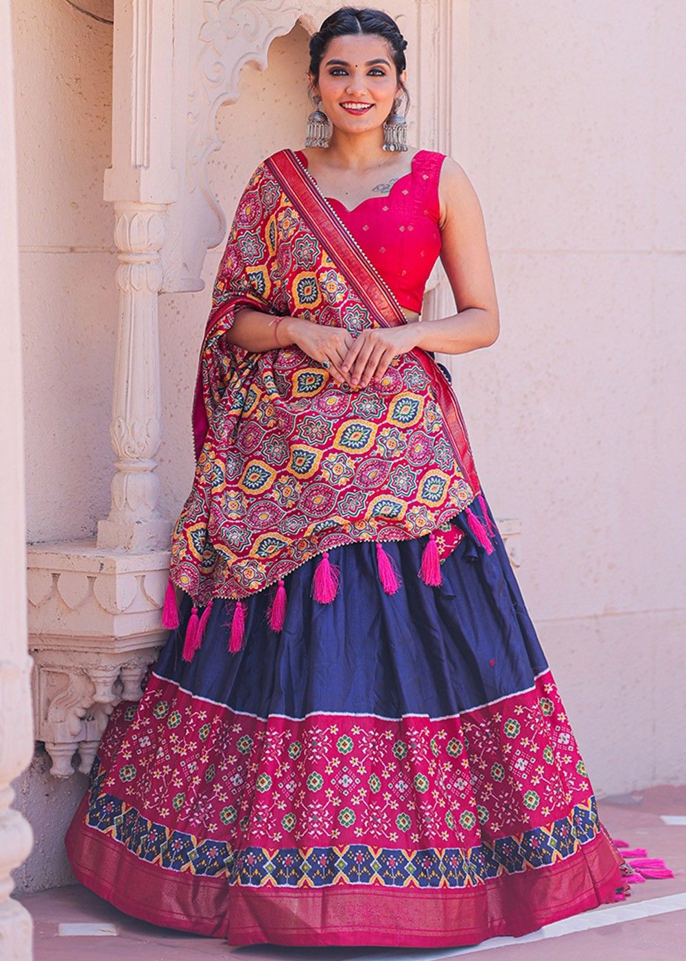 Buy Mehreen Nakkashi's Women's Handloom Raw Silk Embroidery Lehenga with  Cancan and Blouse and Pink Net Pallu/dupatta - Blue, 44 at Amazon.in