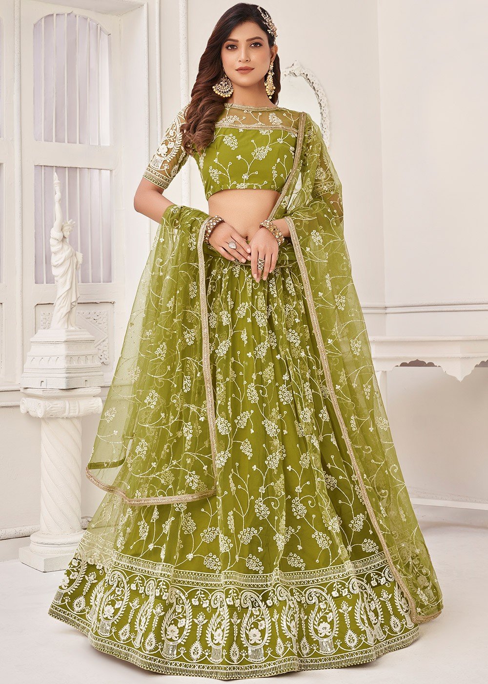 Pista Green Sequence Embroidered Wedding Lehenga Choli | Party wear lehenga,  Designer lehenga choli, Green lehenga