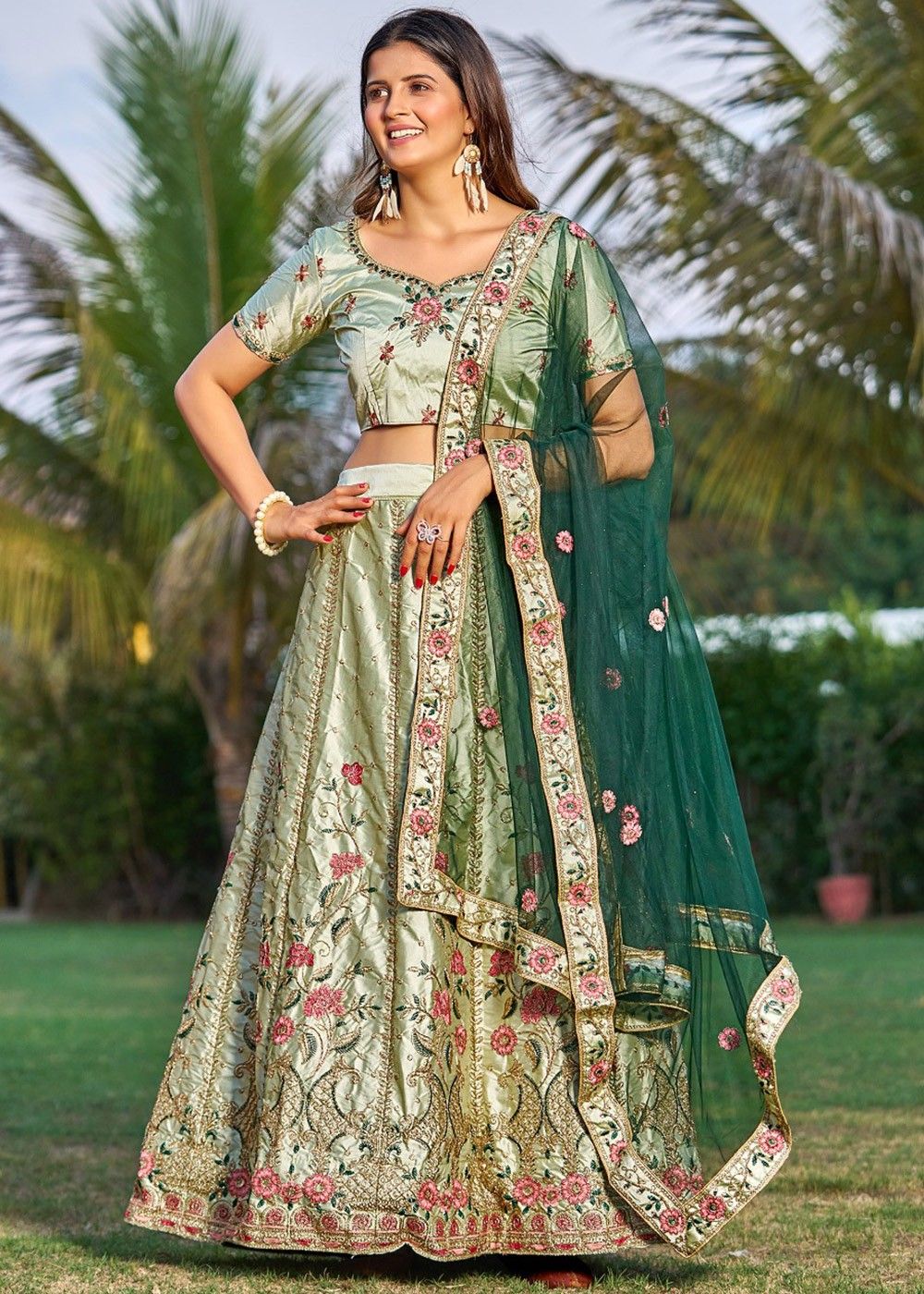 Light Green Net Fabric Embroidered Lehenga Choli Lc 62 at 2500.00 INR in  Surat | Brightwin Fashion