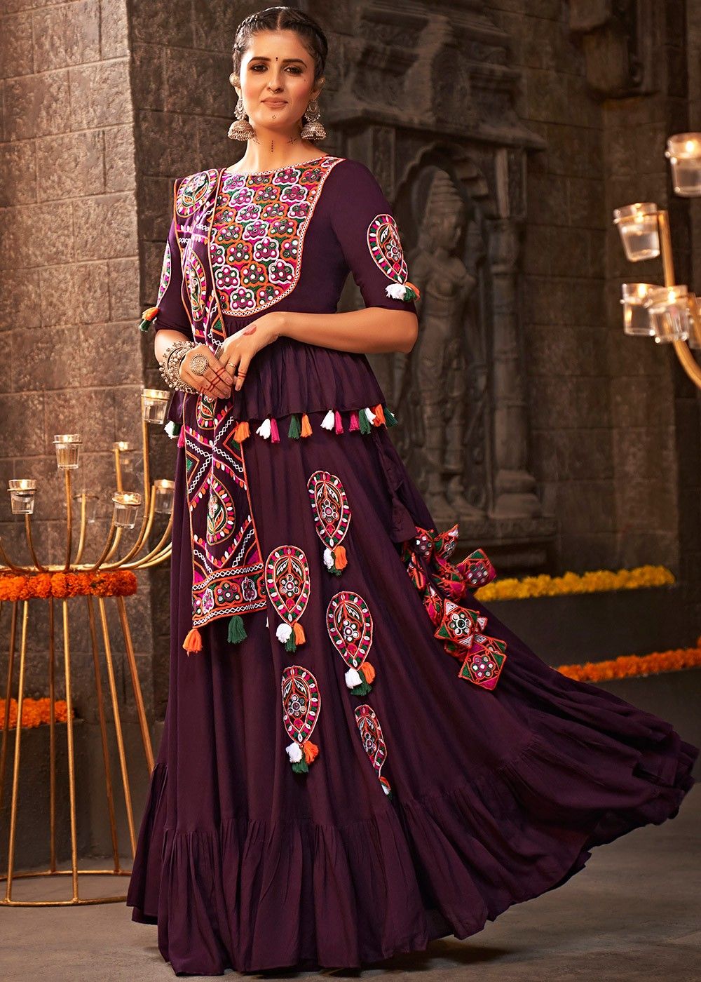 Purple Mirror Lehenga Set | Party wear indian dresses, Indian fashion  dresses, Purple lehenga