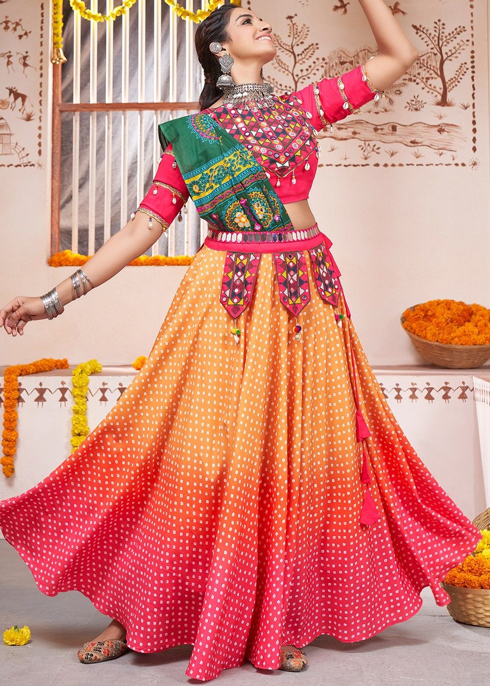 Buy Onion Pink Festive Sequins And Zari Embroidered Lehenga Set In