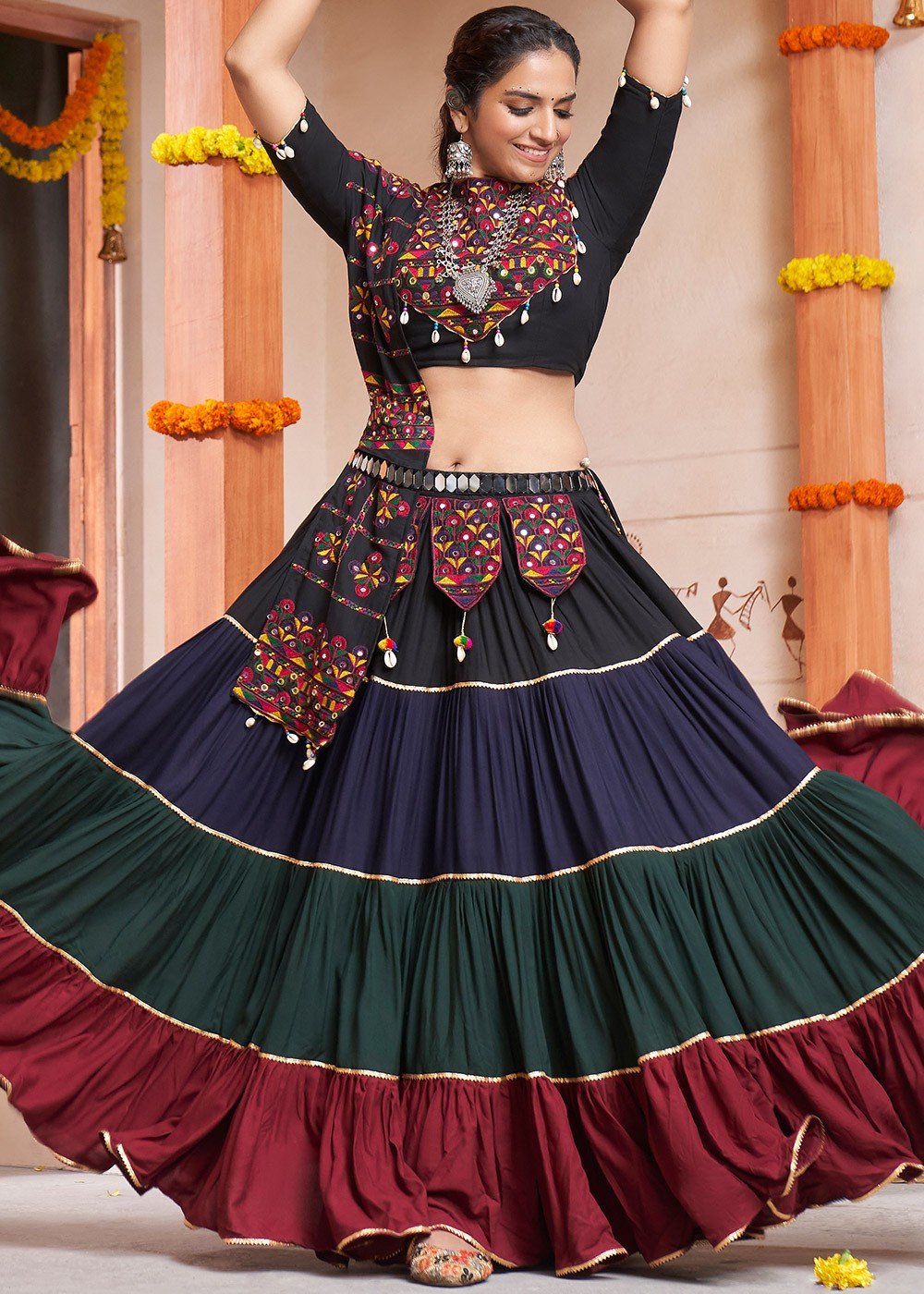 Photo of All over embroidered lehenga with waist belt | Indian bridal wear,  Shimmery dress, Indian wedding sari