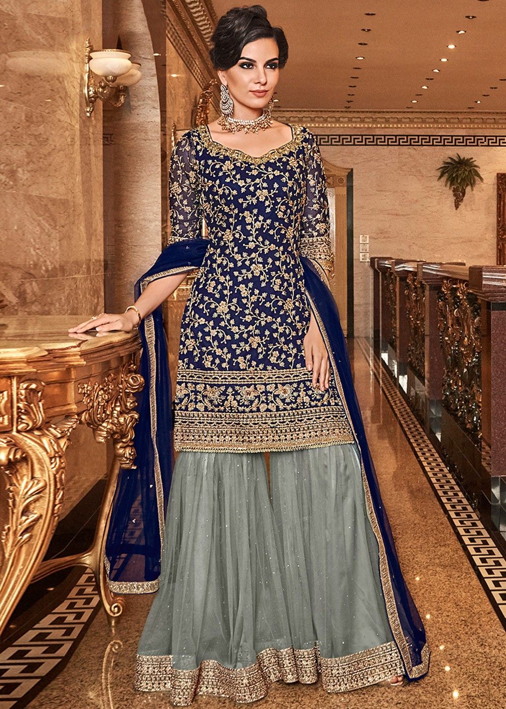 Blue Sharara Co-Ord Set - Contemporay Wear- That's Indian