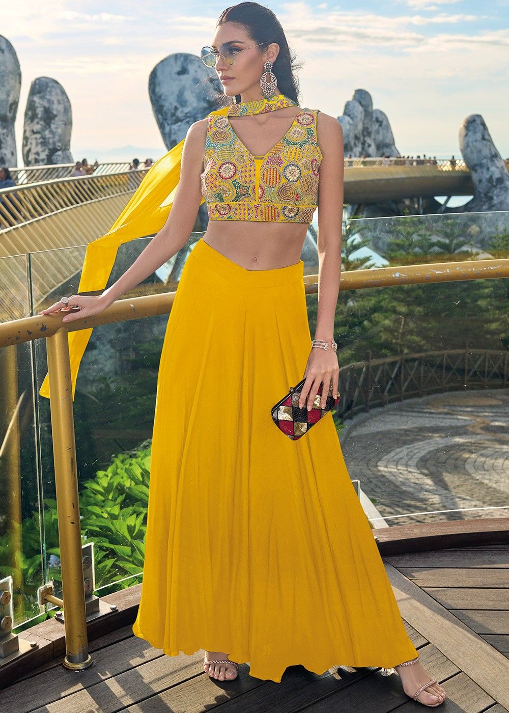 Buy Sunset Yellow Lehenga Choli With Hand Embroidered Buttis KALKI Fashion  India
