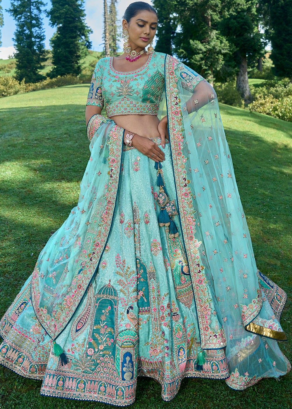 Buy Bridal Lehenga Choli - Heavy Viscose Turquoise Lehenga Choli