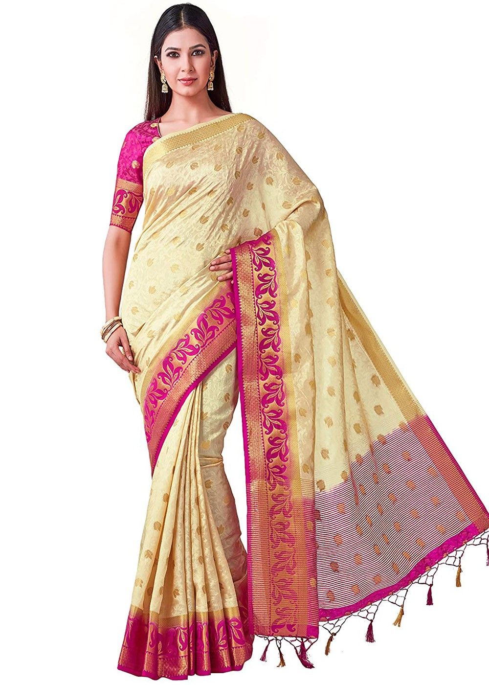 Cream Kanjivaram Silk Woven Saree With Blouse 2993SR13