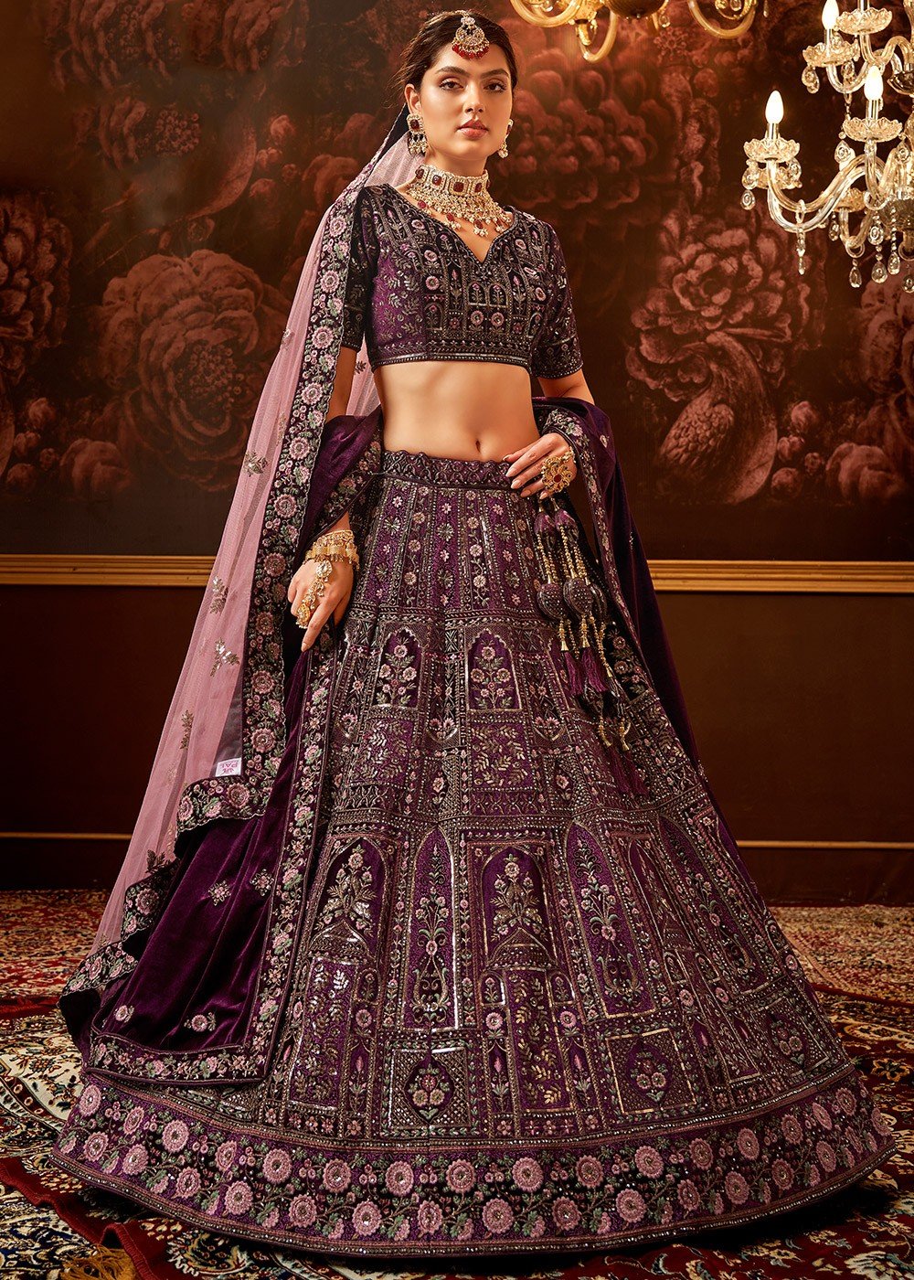 Latest Dusty Purple Georgette Sequence Embroidered Wedding Lehenga Cho –  Fabvilla