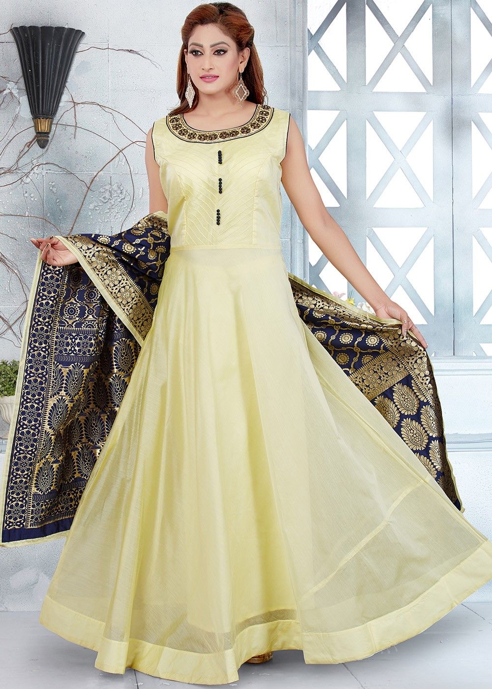 Shop Light Green Long Georgette and Silk Chanderi Anarkali With Skirt And  Dupatta Online in USA – Pure Elegance