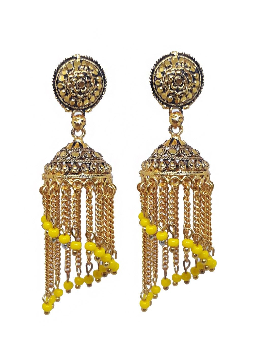 Yellow Traditional Golden Pearldrop Designer Jhumka Earrings  Wearmerave
