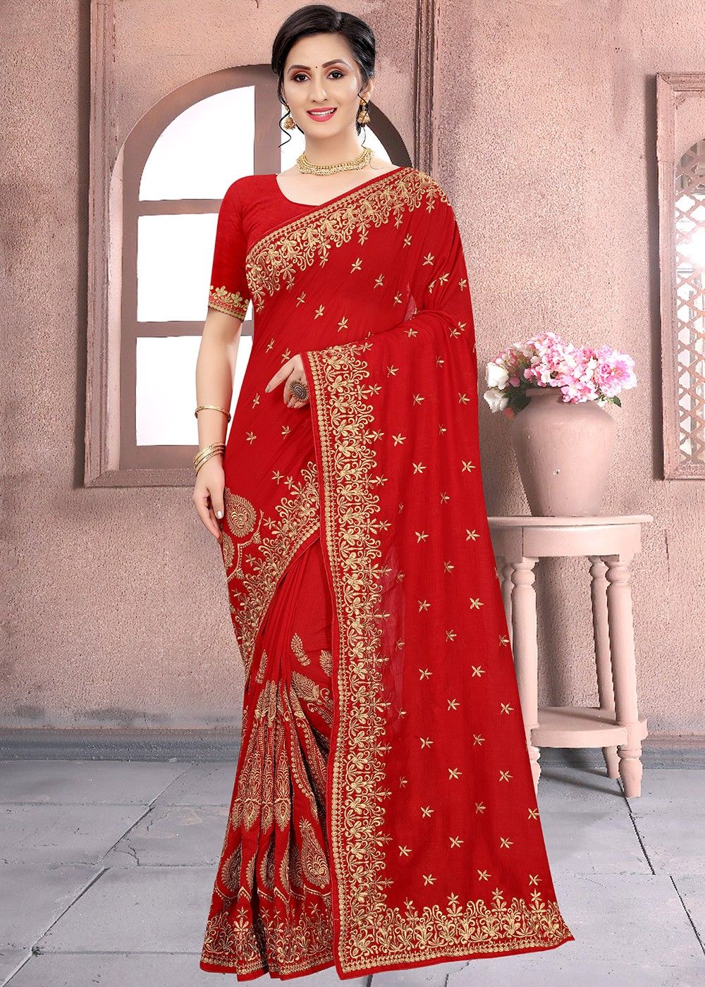 Red Silk Bridal Saree With Zari Embroidery 3045SR04