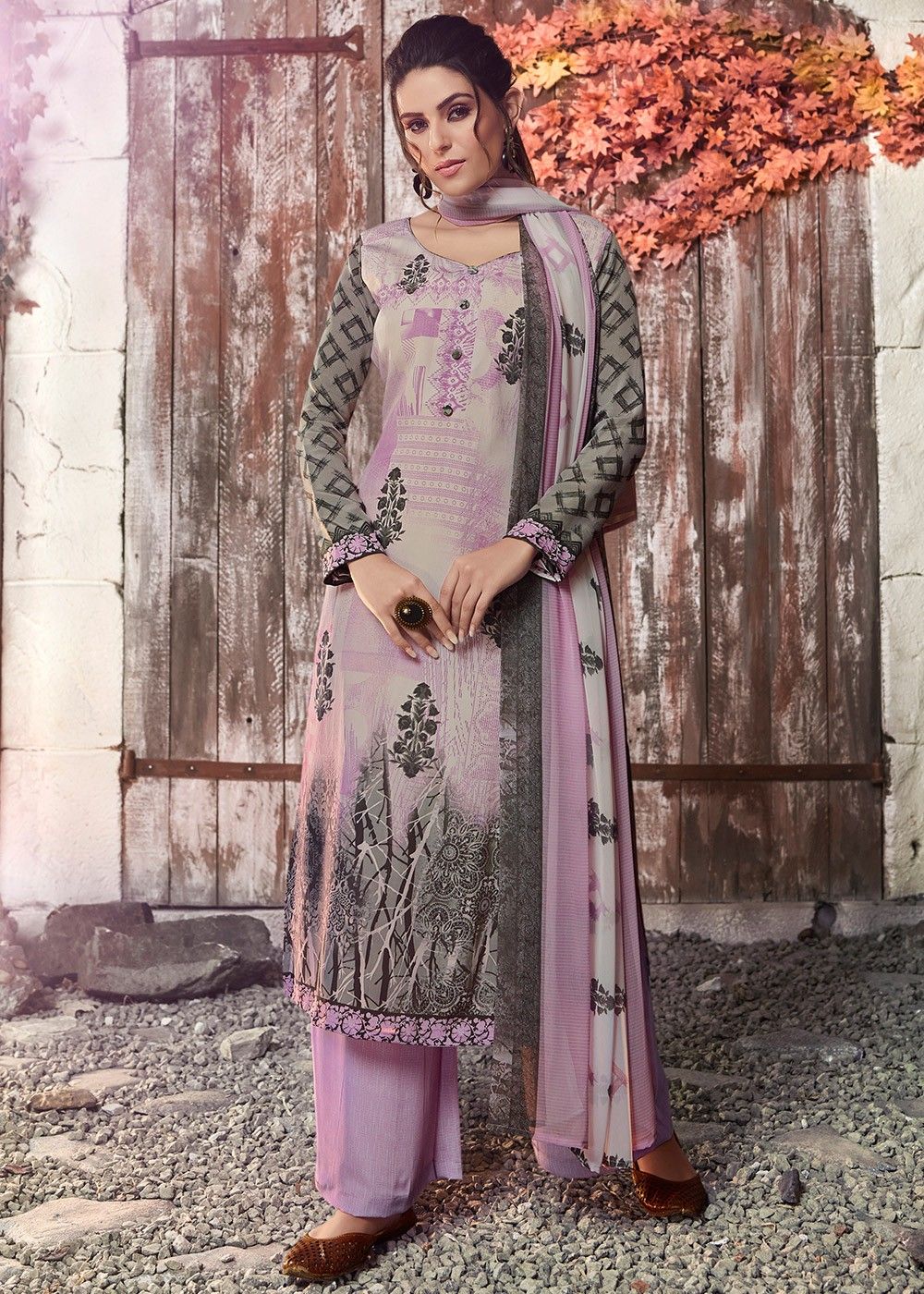 Purple & Red Georgette & Silk Blend Unstitched Dress Material #30296 | Buy  Online @ DesiClik.com, USA