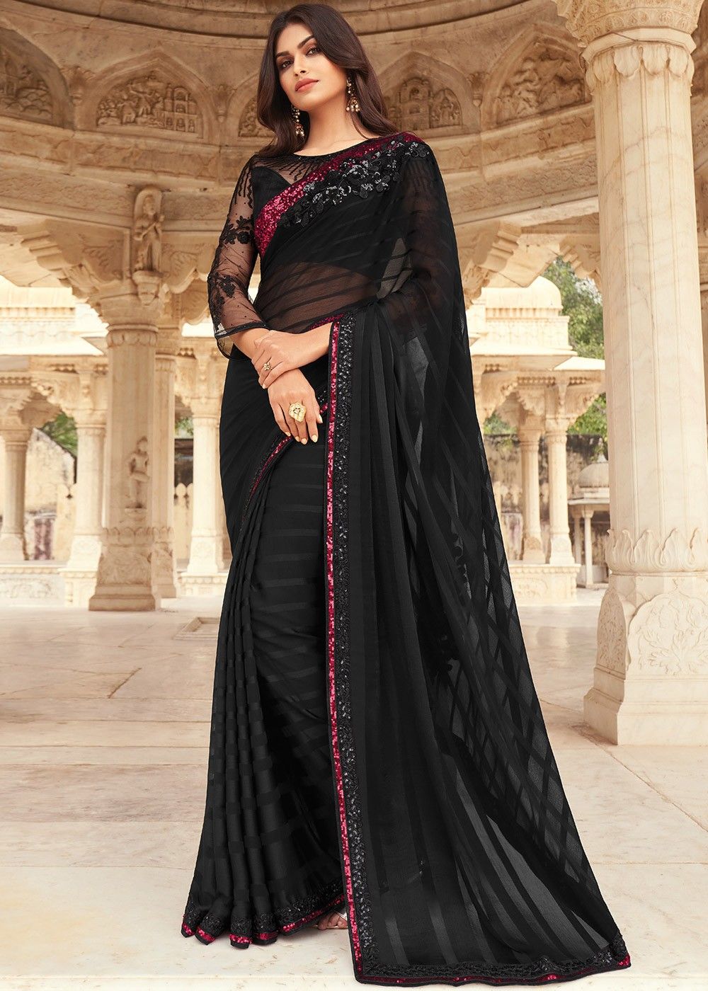 Buy Black Georgette Cut Work Party Wear Saree With Heavy Work Blouse Peice  Designer Saree Party Wear Saree All Black Saree for UK USA CANADA.. Online  in India - Etsy